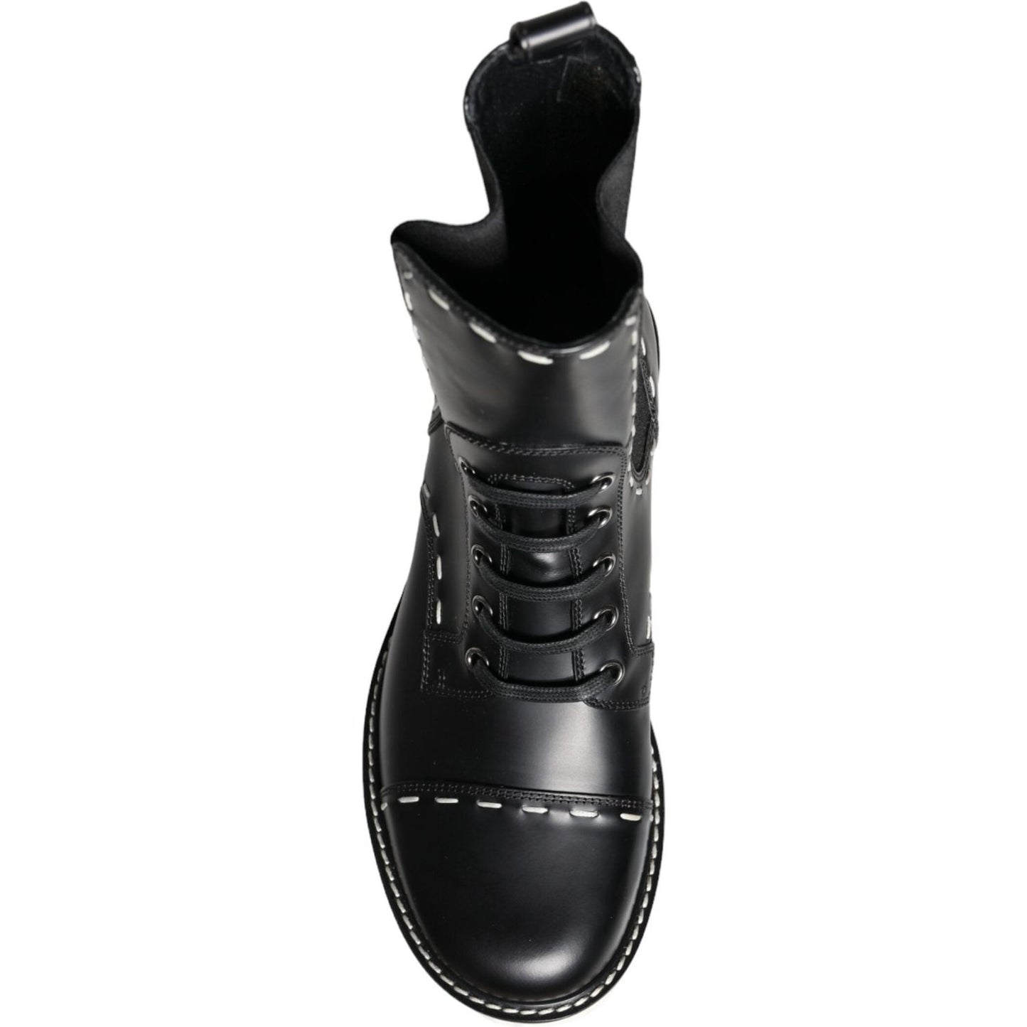 Dolce & Gabbana Black Leather Combat Mid Calf Boots Shoes LA11272-36