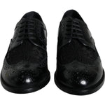 Dolce & Gabbana Black Leather Floral Lace Dress Formal Shoes LA11501-36