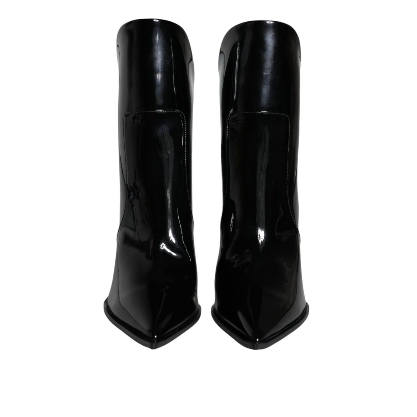 Dolce & Gabbana Black Patent Leather Pointed Ankle Boots Shoes LA11372-35