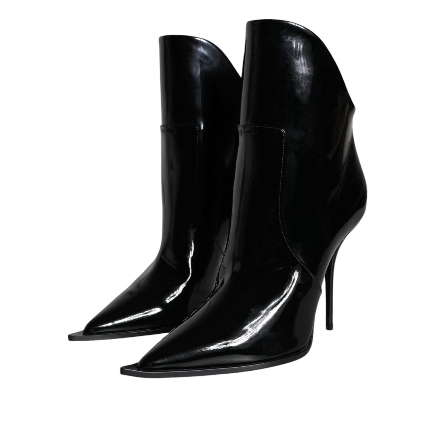 Dolce & Gabbana Black Patent Leather Pointed Ankle Boots Shoes LA11372-35