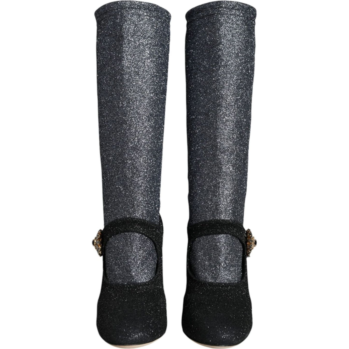 Dolce & Gabbana Black Crystal Mary Janes Booties Shoes LA11476-36