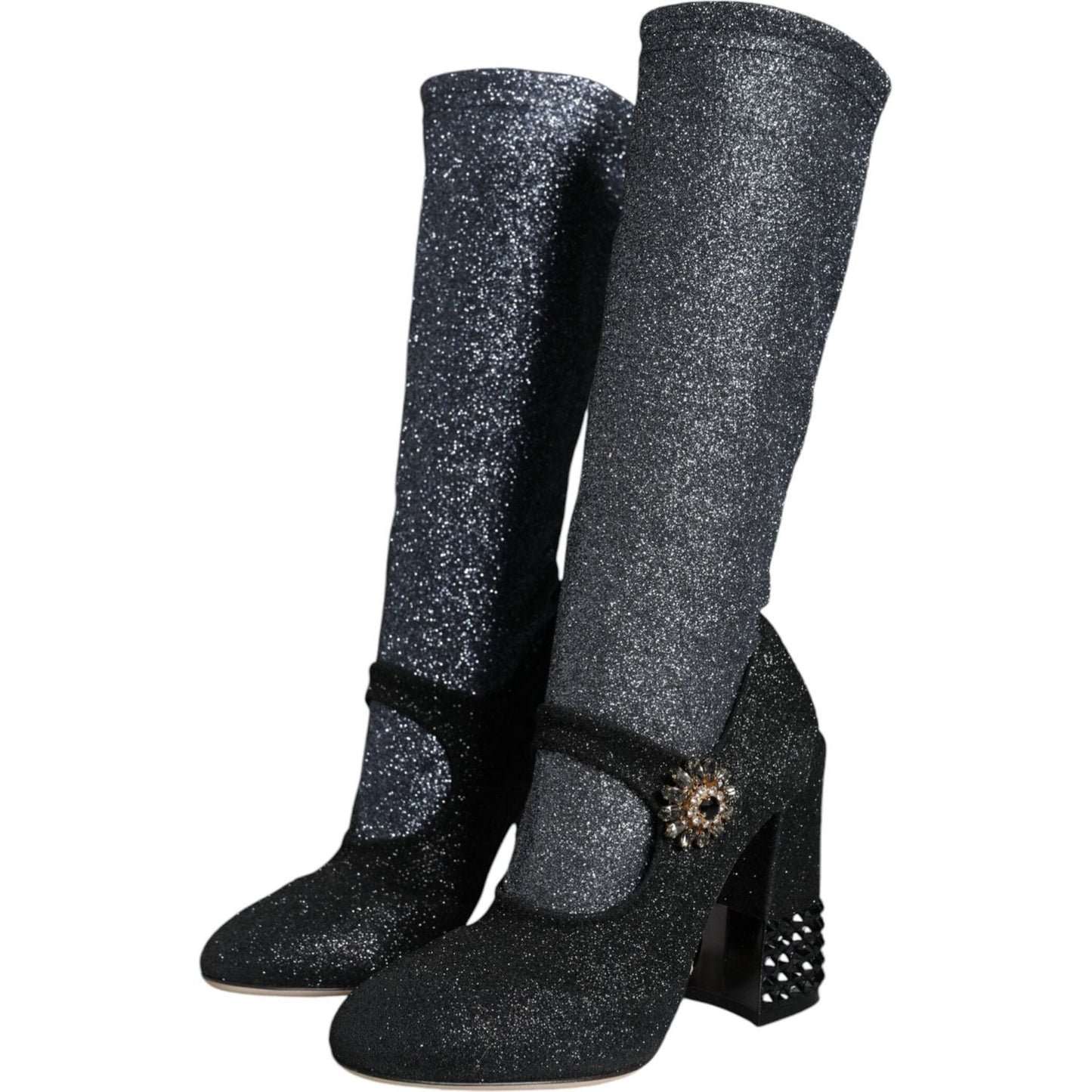 Dolce & Gabbana Black Crystal Mary Janes Booties Shoes LA11476-36