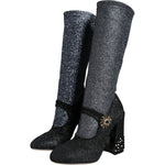Dolce & Gabbana Black Crystal Mary Janes Booties Shoes LA11476-36