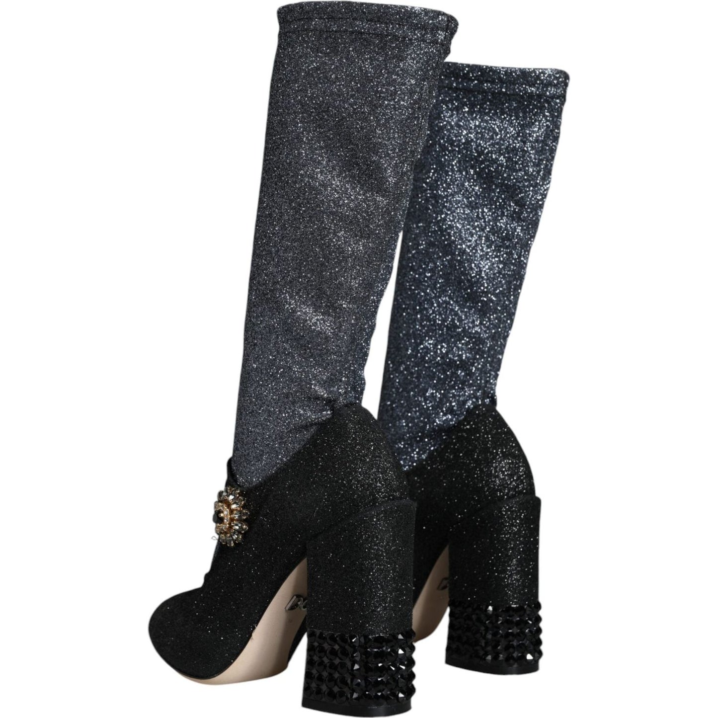 Dolce & Gabbana Black Crystal Mary Janes Booties Shoes LA11476-36