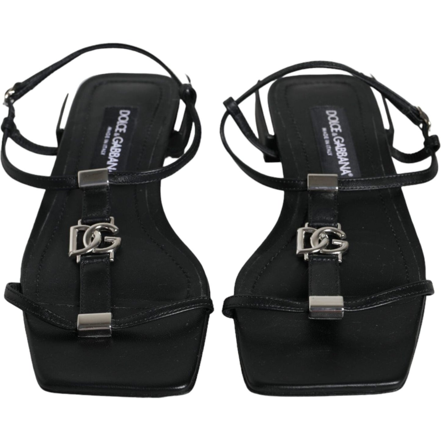 Dolce & Gabbana Black Leather Logo Ankle Strap Keira Sandals Shoes LA11685-39