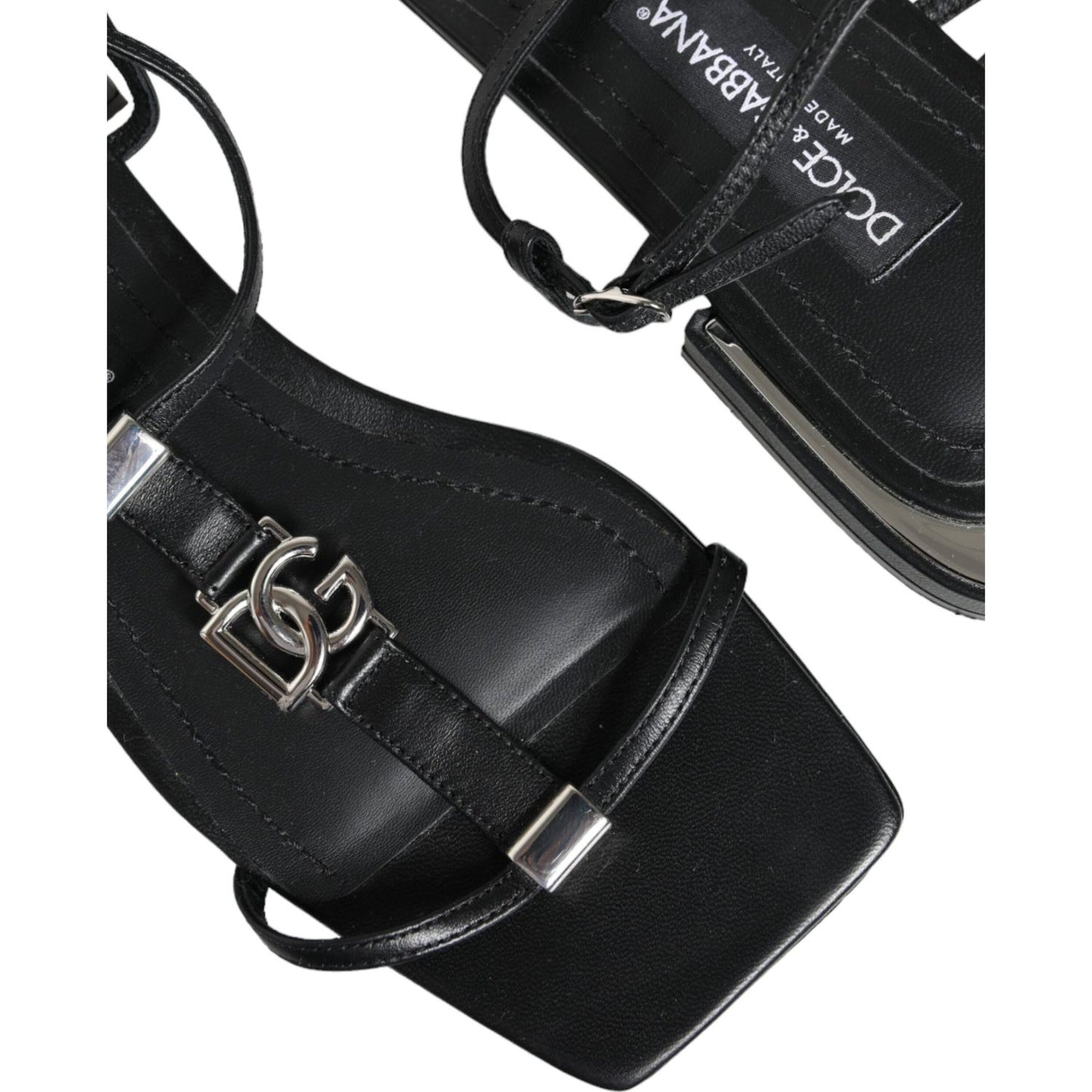 Dolce & Gabbana Black Leather Logo Ankle Strap Keira Sandals Shoes LA11685-39