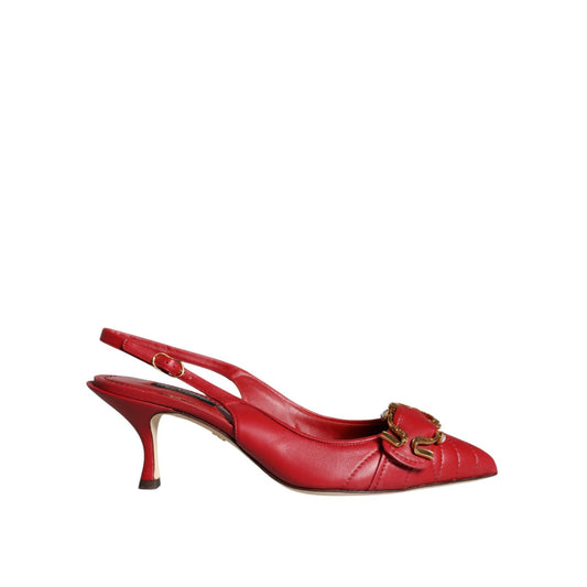 Dolce & Gabbana Red Devotion Leather Heels Slingback Shoes