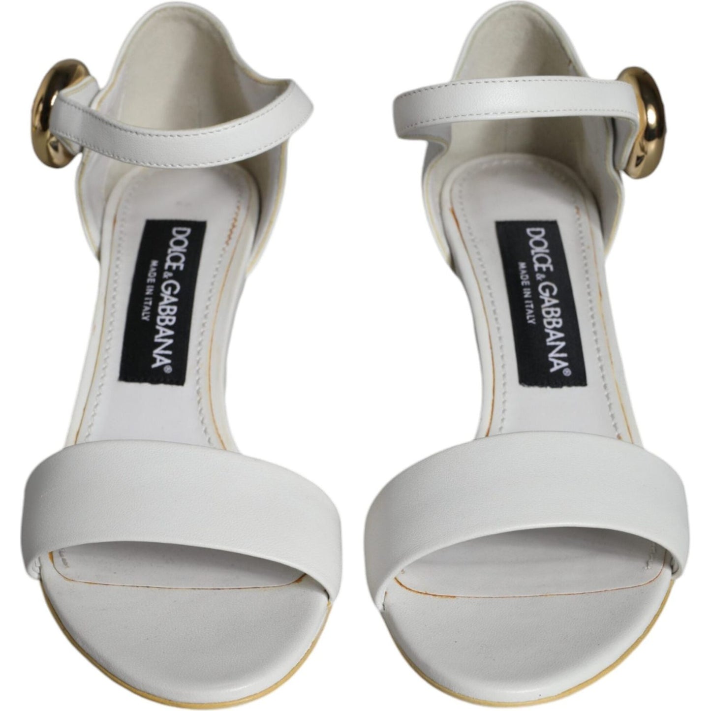 Dolce & Gabbana White Leather Heels Keira Sandals Shoes LA11475-36