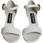 Dolce & Gabbana White Leather Heels Keira Sandals Shoes LA11475-36