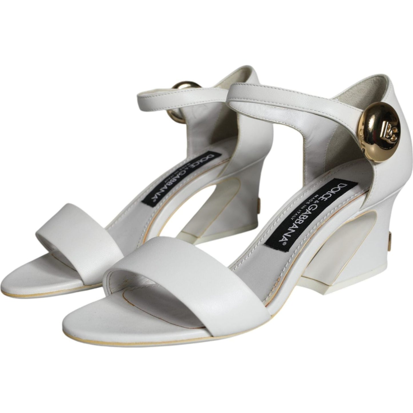 Dolce & Gabbana White Leather Heels Keira Sandals Shoes LA11475-36