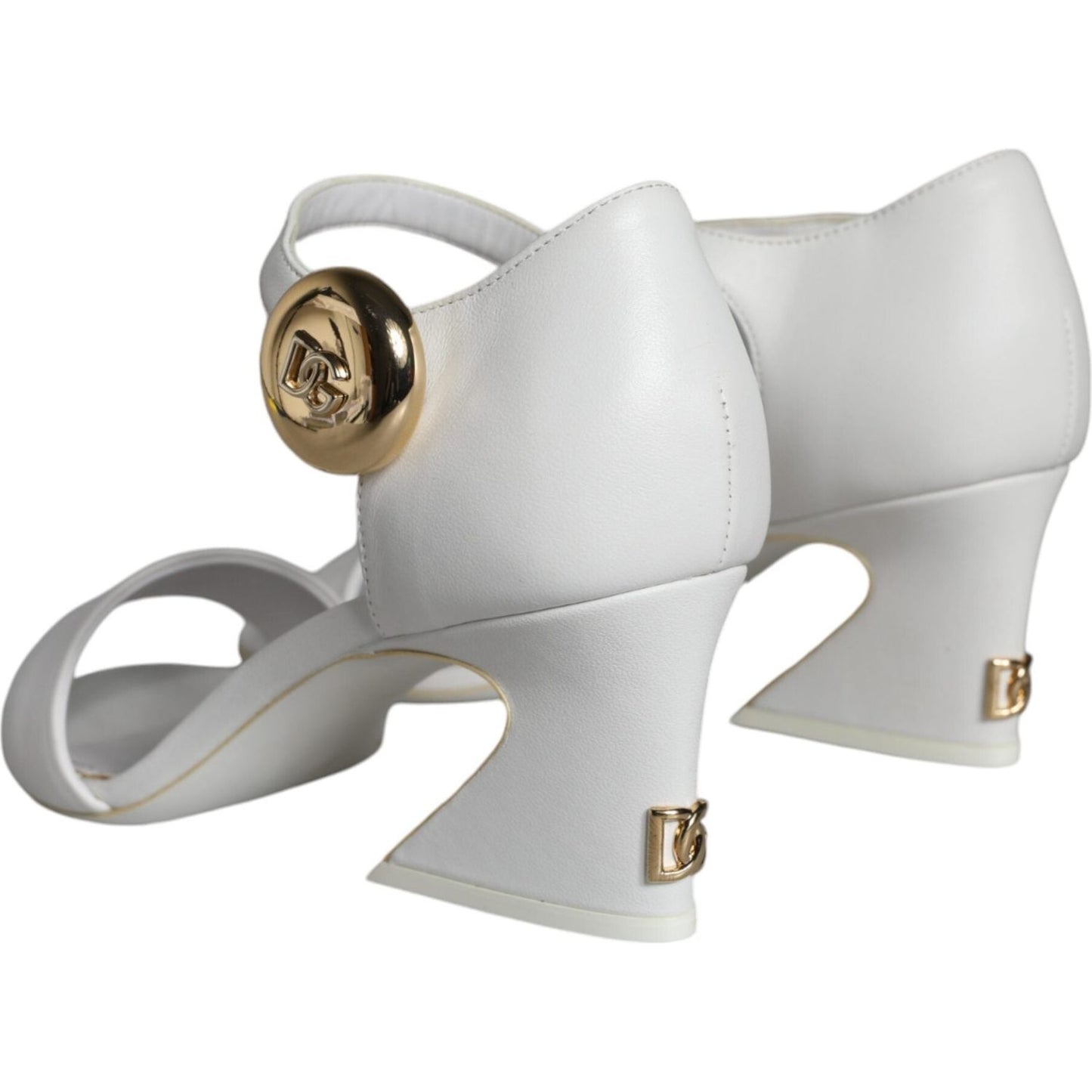 Dolce & Gabbana White Leather Heels Keira Sandals Shoes LA11475-36