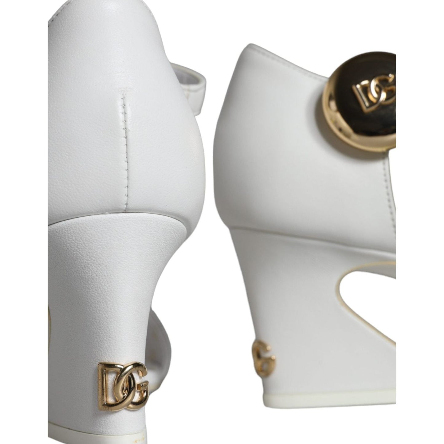 Dolce & Gabbana White Leather Heels Keira Sandals Shoes LA11475-36