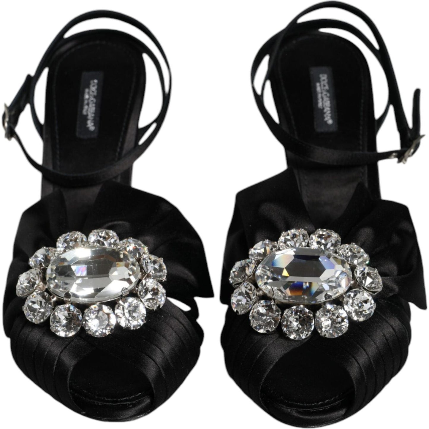 Dolce & Gabbana Black Crystal Ankle Strap Sandals Shoes LA11595-40.5