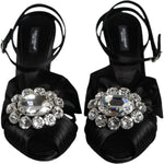 Dolce & Gabbana Black Crystal Ankle Strap Sandals Shoes LA11595-40.5