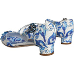 Dolce & Gabbana White Blue Majolica Print Ankle Strap Sandals Shoes LA11626-35