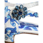 Dolce & Gabbana White Blue Majolica Print Ankle Strap Sandals Shoes LA11626-35