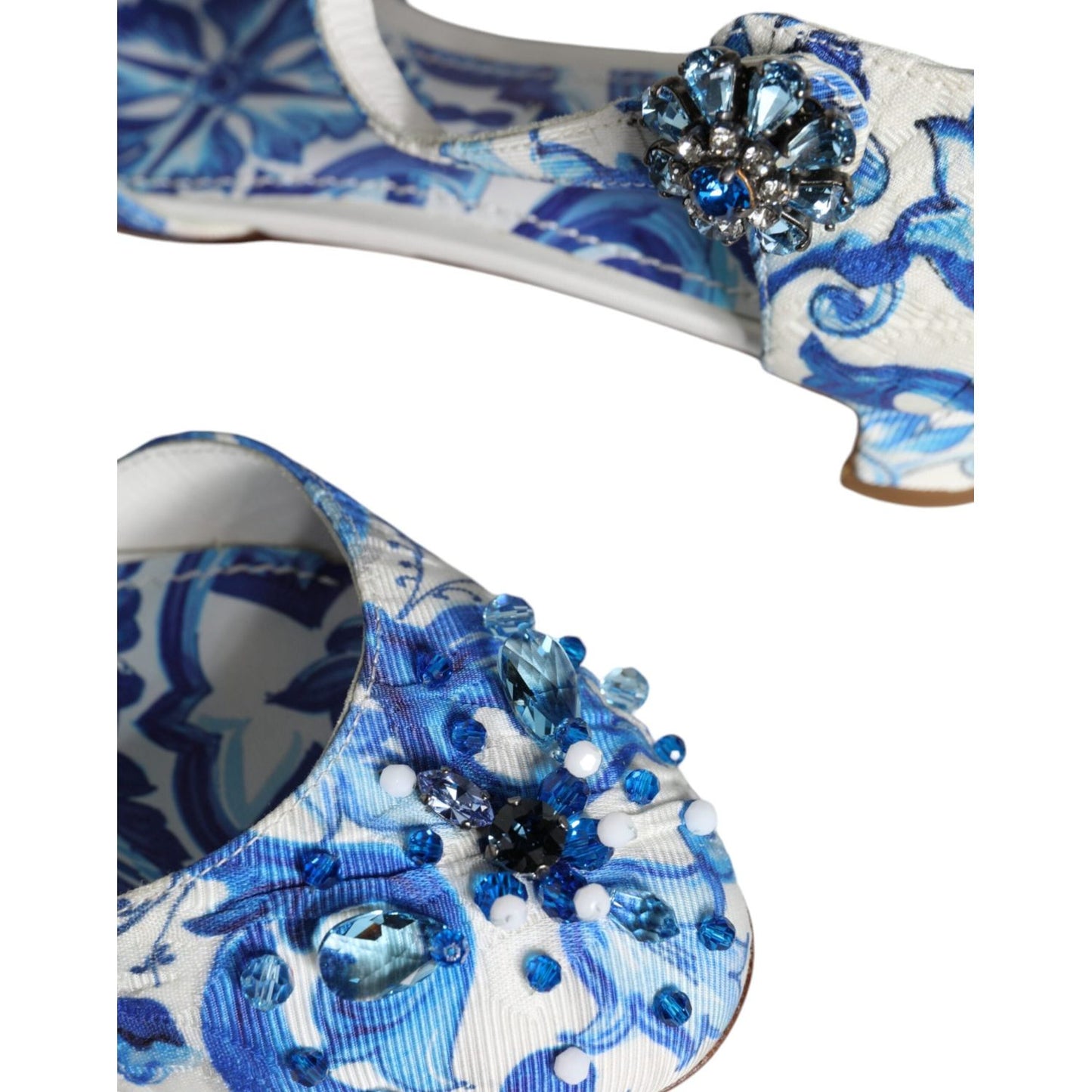 Dolce & Gabbana White Blue Majolica Print Ankle Strap Sandals Shoes LA11626-35