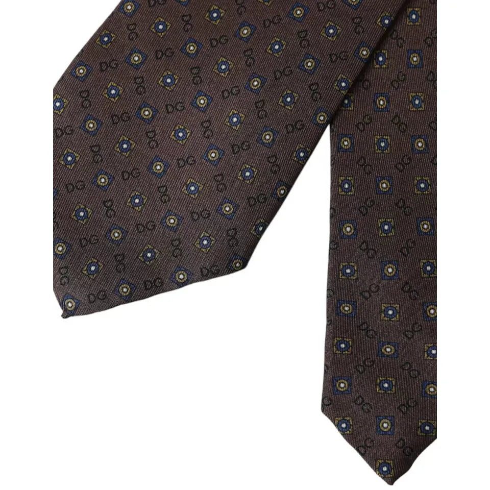 Dolce & Gabbana Brown Silk Branded Logo Adjustable Men Tie KRA3339