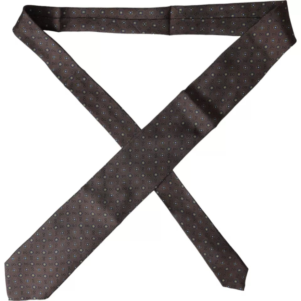 Dolce & Gabbana Brown Silk Branded Logo Adjustable Men Tie KRA3339