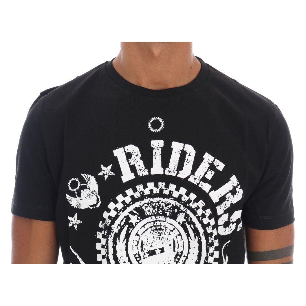 Frankie Morello Black Cotton RIDERS Crewneck T-Shirt TSH1266-3