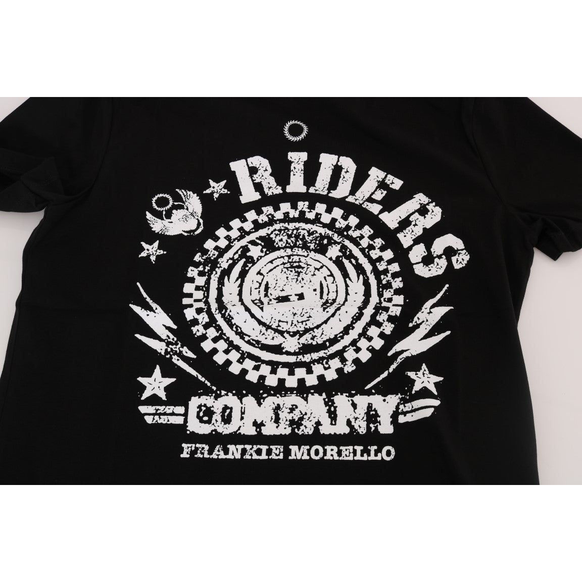 Frankie Morello Black Cotton RIDERS Crewneck T-Shirt TSH1266-3