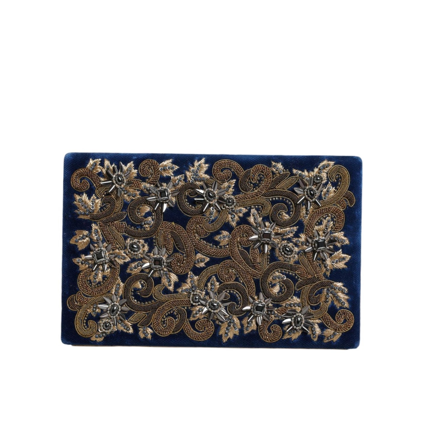 Dolce & Gabbana Blue Velvet Gold Frame Clutch Evening Party Purse Bag BAG1527