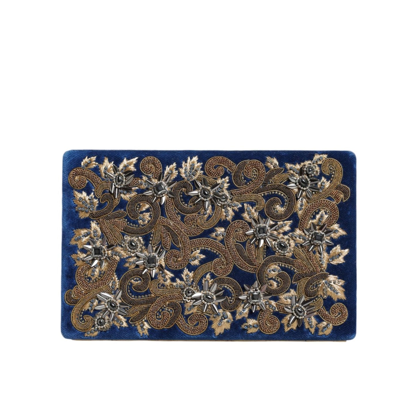 Dolce & Gabbana Blue Velvet Gold Frame Clutch Evening Party Purse Bag BAG1527