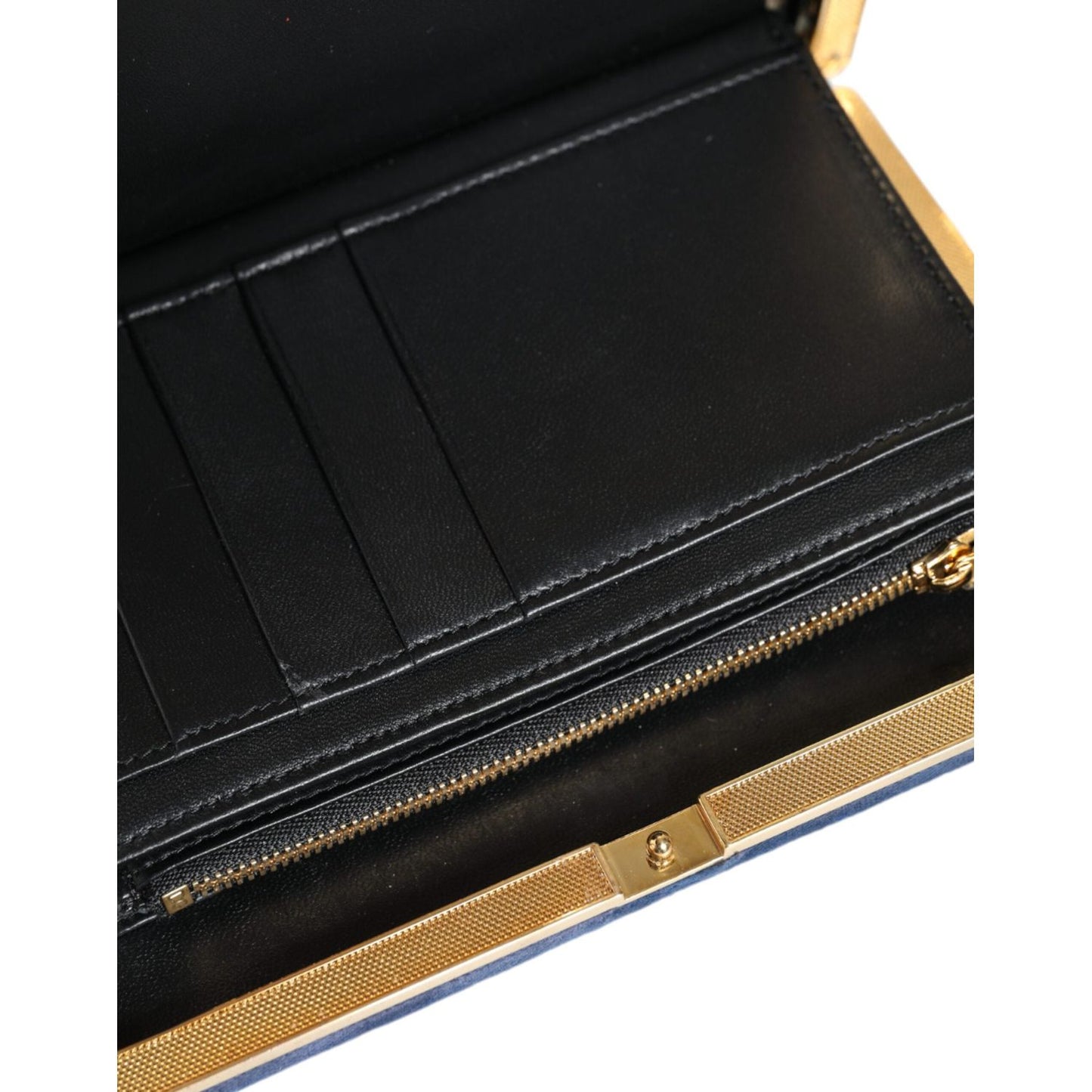 Dolce & Gabbana Blue Velvet Gold Frame Clutch Evening Party Purse Bag BAG1527