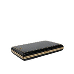 Dolce & Gabbana Black Leather Studs Gold Frame Clutch Evening Purse Bag BAG1531