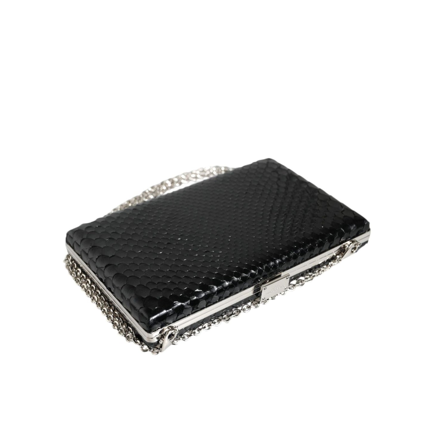 Dolce & Gabbana Black Leather Silver Frame Clutch Mini Crossbody Bag BAG1533