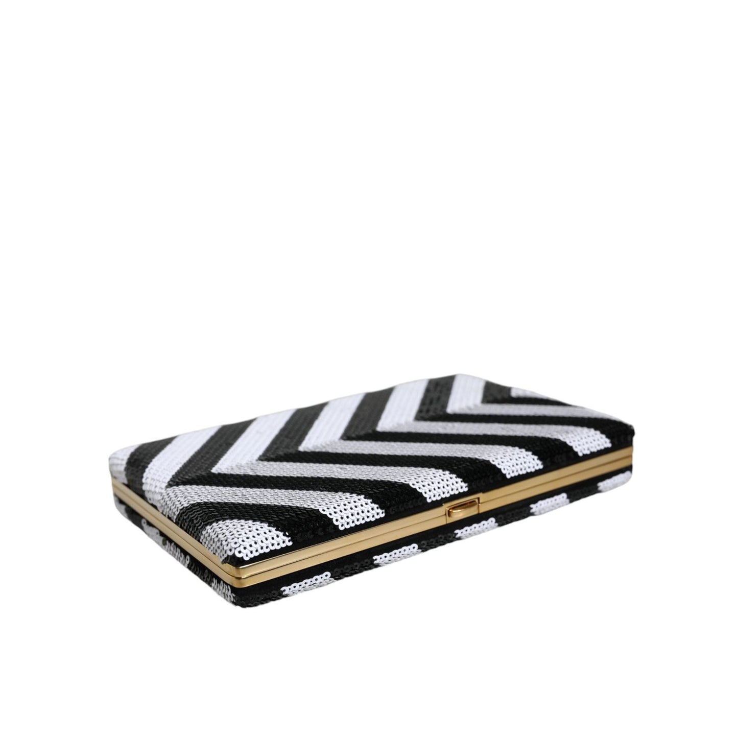 Dolce & Gabbana Black White Gold Frame Clutch Evening Party Purse Bag BAG1544