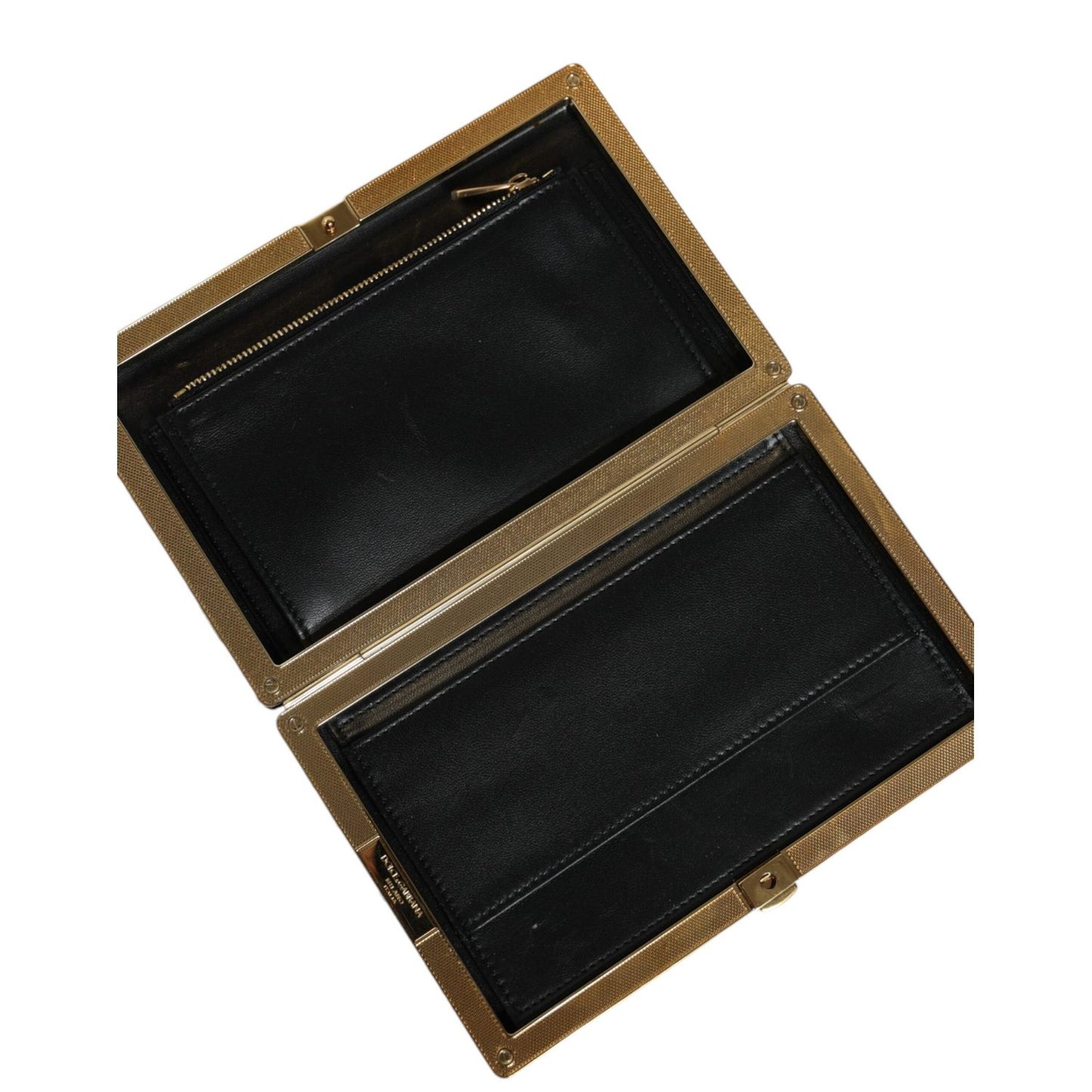 Dolce & Gabbana Black White Gold Frame Clutch Evening Party Purse Bag BAG1544