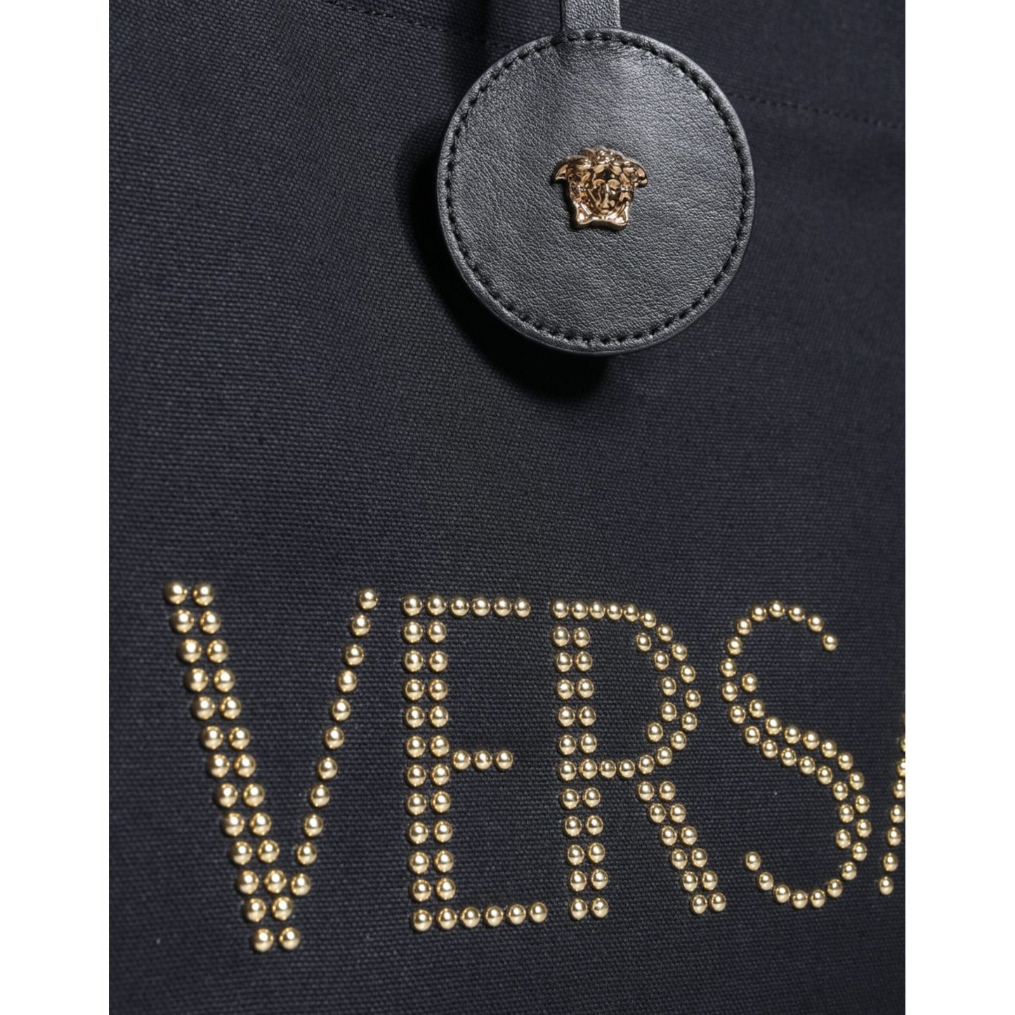 Versace Black Top Handle Canvas Leather Logo Crossbody Tote Bag BAG1589
