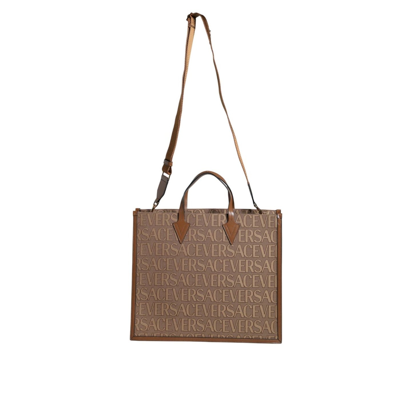 Versace Brown Top Handle Jacquard Leather Logo Crossbody Tote Bag BAG1593