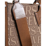 Versace Brown Top Handle Jacquard Leather Logo Crossbody Tote Bag BAG1593
