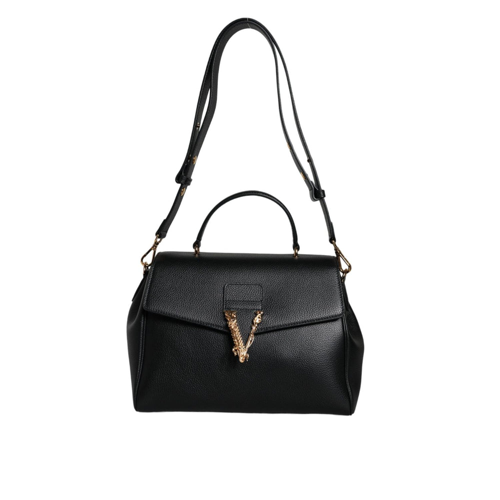 Versace Black Top Handle Grainy Calfskin Leather Crossbody Bag BAG1607