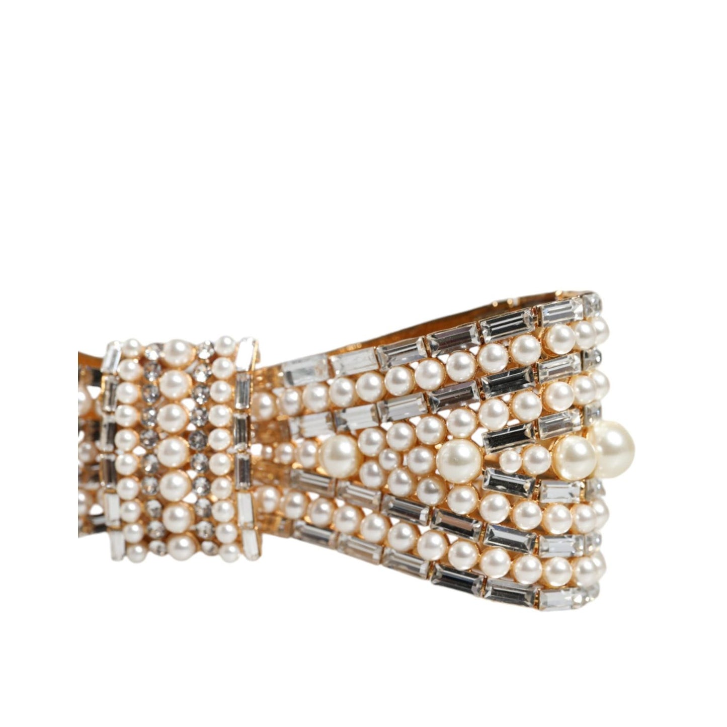 Dolce & Gabbana Gold Tone Brass Bow Crystal FauxPearl Embellished Brooch SMY10377
