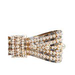 Dolce & Gabbana Gold Tone Brass Bow Crystal FauxPearl Embellished Brooch SMY10377