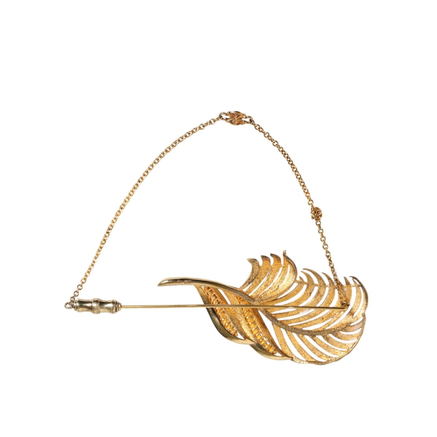Dolce & Gabbana Gold Tone 925 Sterling Silver Leaf Crystal Chain Brooch SMY10397