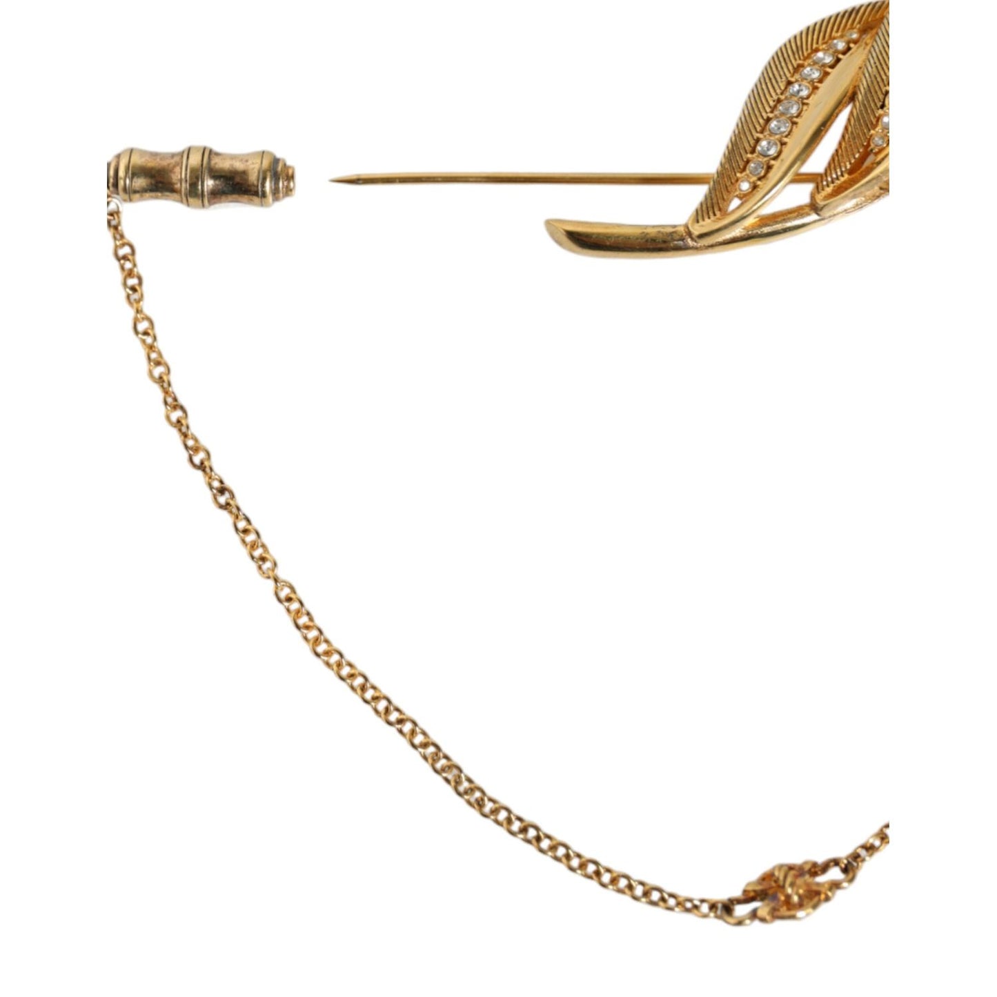 Dolce & Gabbana Gold Tone 925 Sterling Silver Leaf Crystal Chain Brooch SMY10397