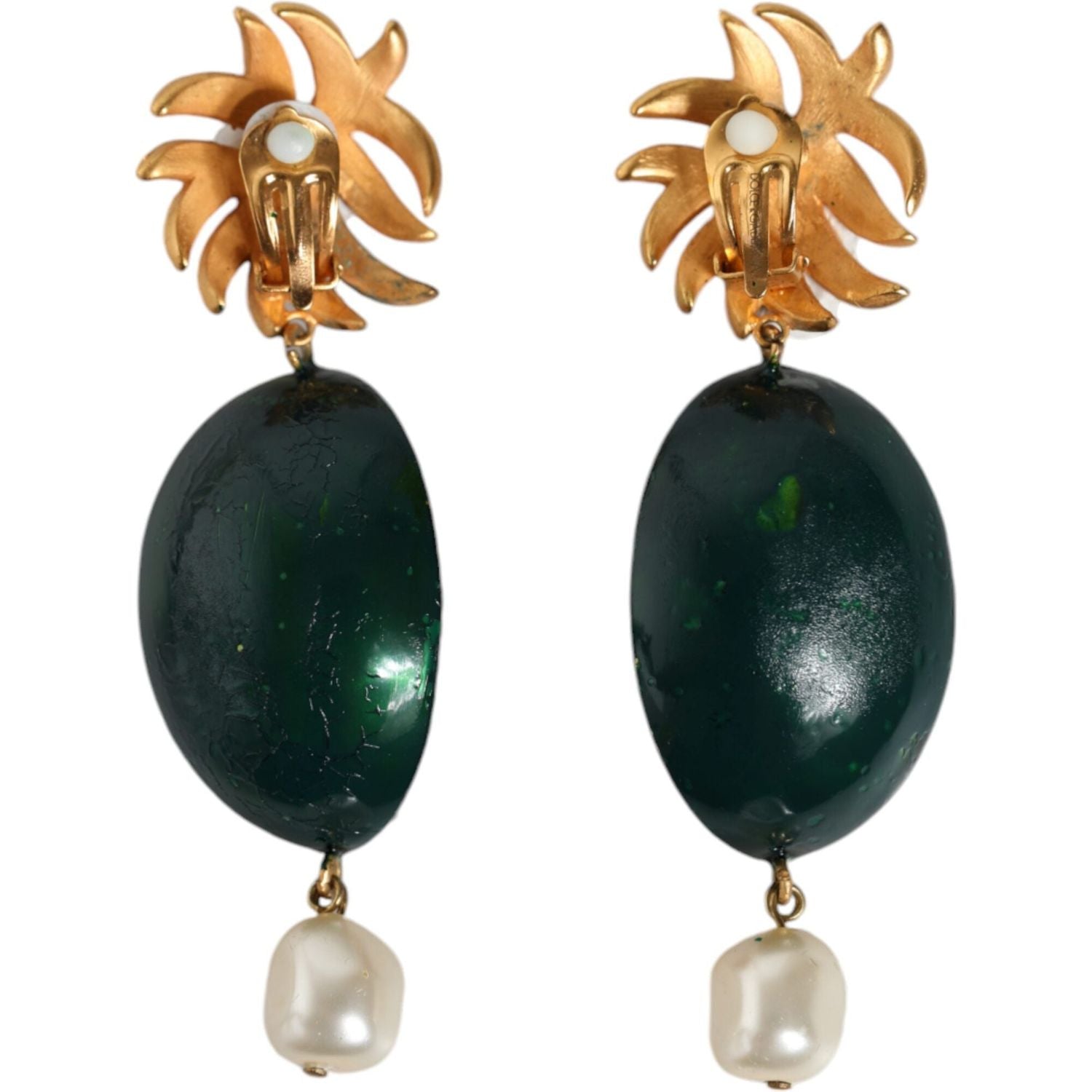 Dolce & Gabbana Red Watermelon Gold Brass Crystal Clip Dangling Earrings