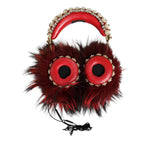 Dolce & Gabbana Red Gold Crystal Fur Headset Audio AUX Headphones SMY10426