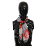 Costume National Gray Red 100% Silk Branded Scarf MS1555