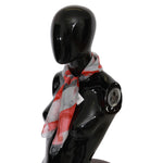 Costume National Gray Red 100% Silk Branded Scarf MS1555