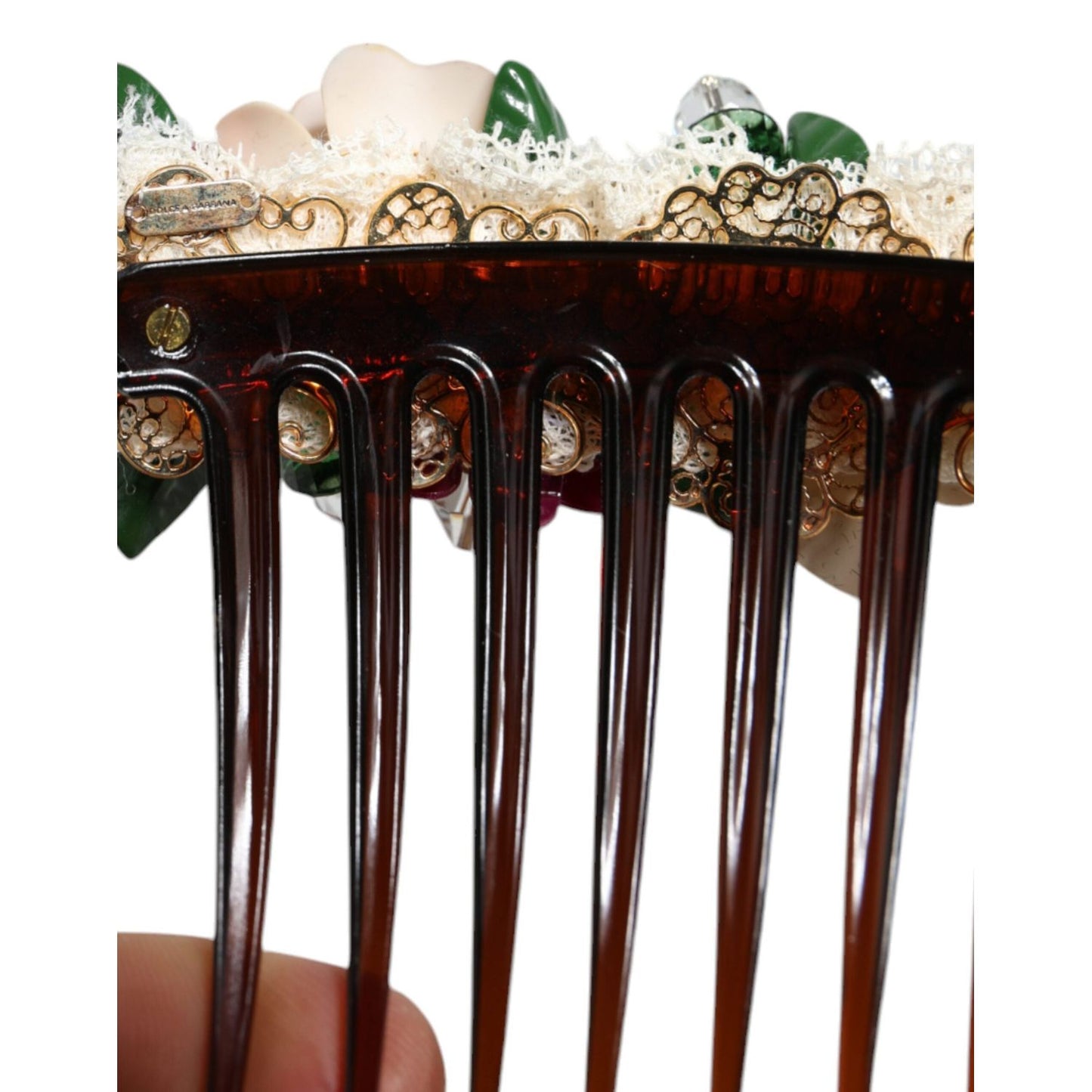Dolce & Gabbana Brown Plastic Crystal Floral Women Hair Comb SMY10348