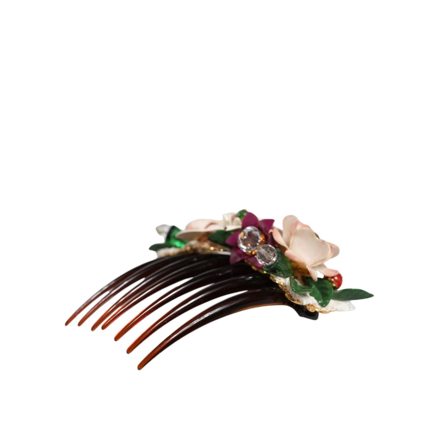 Dolce & Gabbana Brown Plastic Crystal Floral Women Hair Comb SMY10348