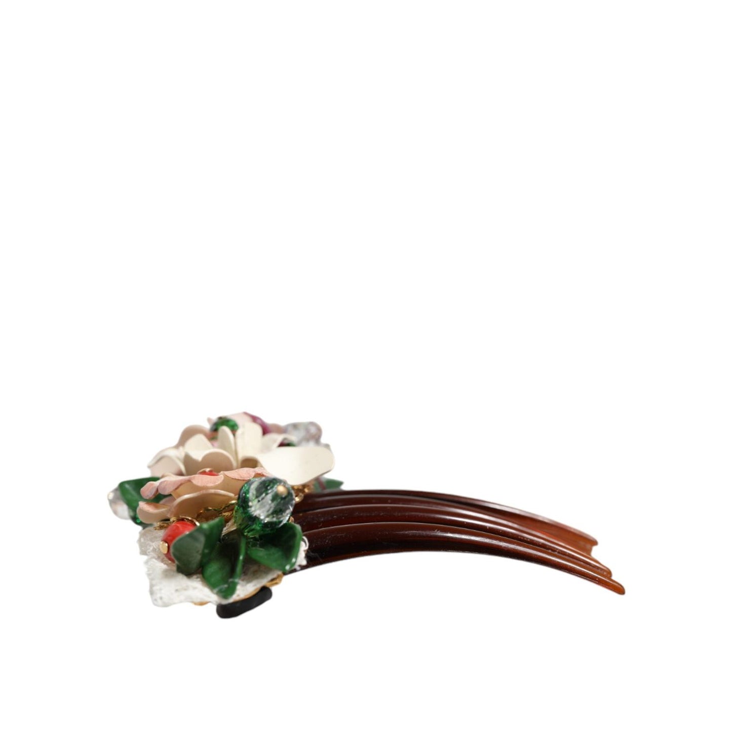 Dolce & Gabbana Brown Plastic Crystal Floral Women Hair Comb SMY10348