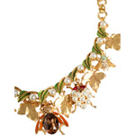 Dolce & Gabbana Gold Brass Crystal Bug Charm Pendant Statement Necklace SMY10351