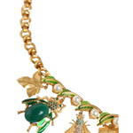 Dolce & Gabbana Gold Brass Crystal Bug Charm Pendant Statement Necklace SMY10351