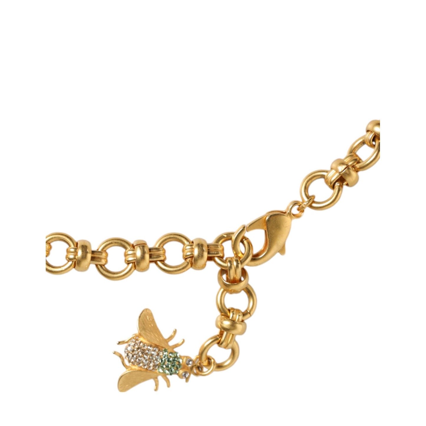 Dolce & Gabbana Gold Brass Crystal Bug Charm Pendant Statement Necklace SMY10351